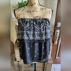 Maurices Black and White Strapless Blouse